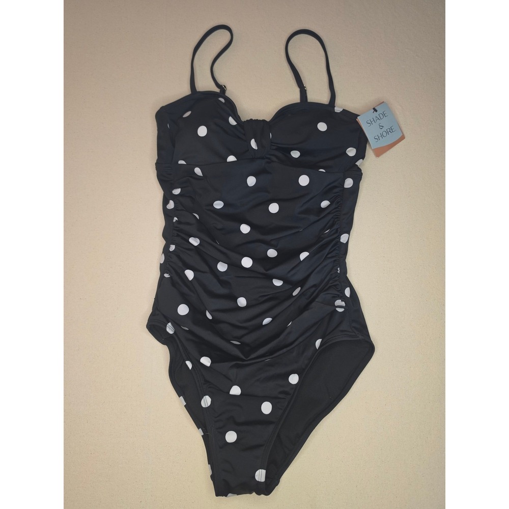 Shade & Shore Scoop Neck One Piece Swimsuit Black Small LONG NWT